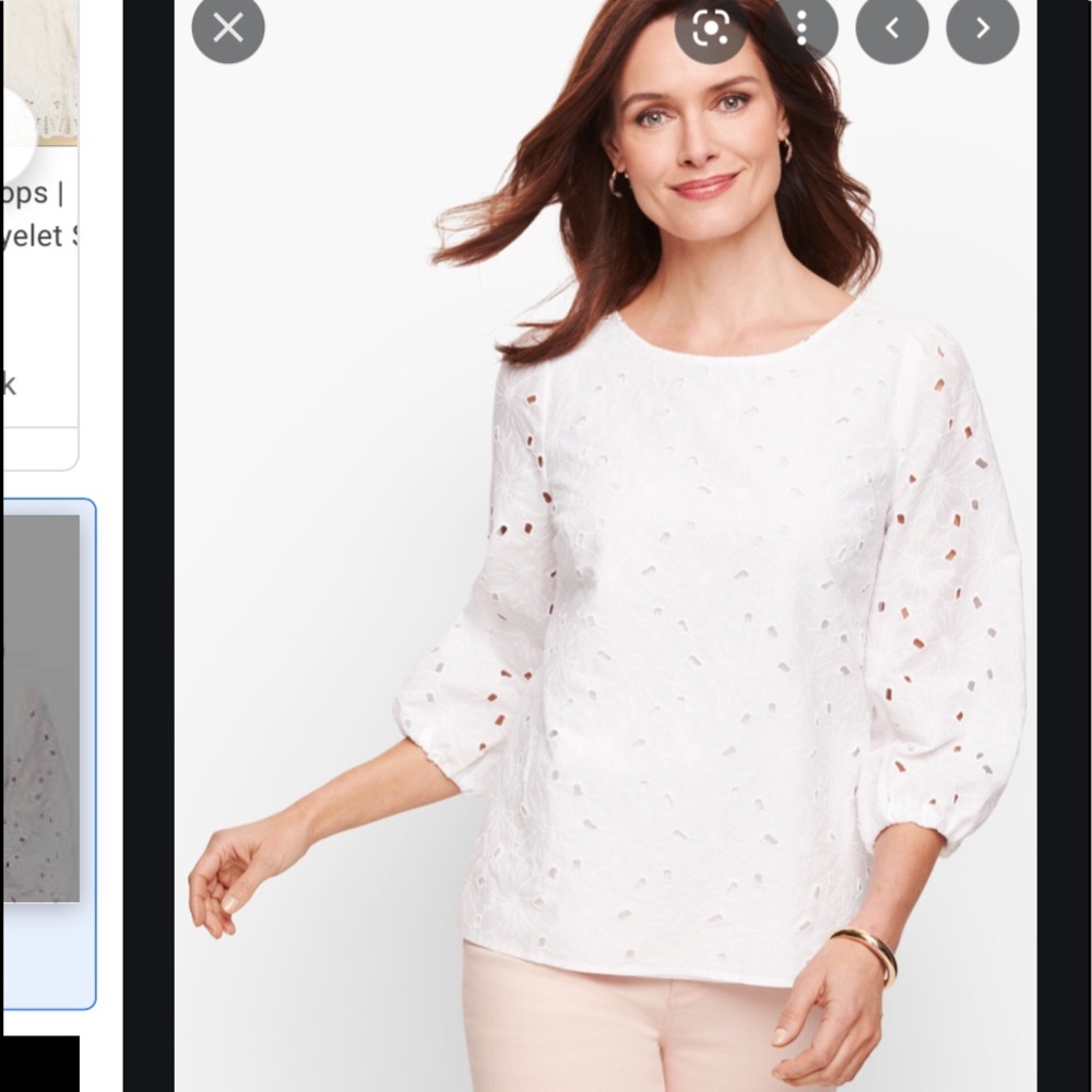 Talbots White Floral Eyelet Peasant Top 2